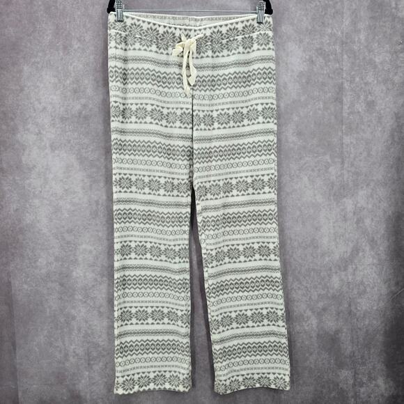 Old Navy White Gray Fleece Snowflake Sleep Pajama Bottoms Pants M Medium - Picture 1 of 8